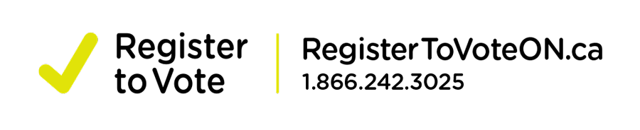 Register to Vote Logo, registertovoteON.ca 1-866-242-3025