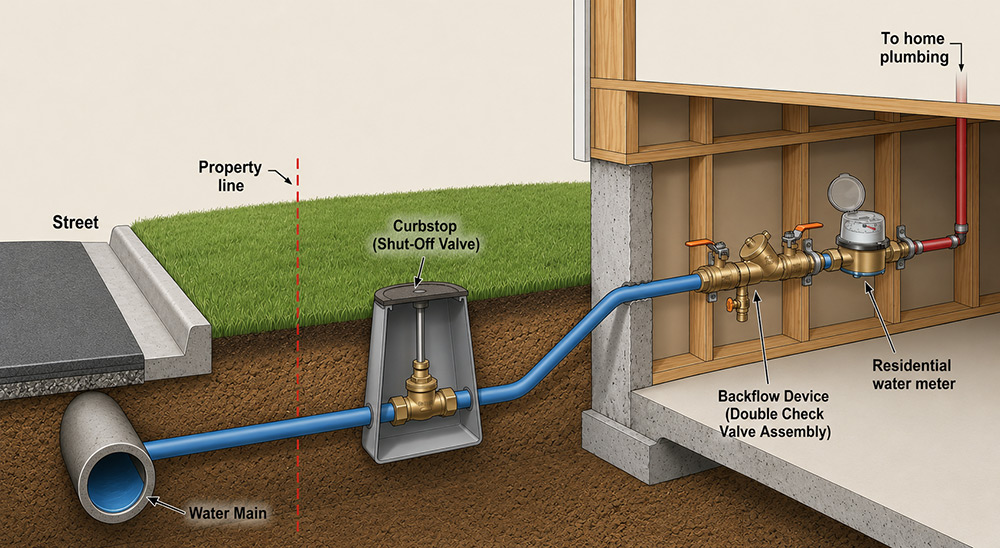 Figure 1. Diagram of a residential back flow prevention device. Diagram of a residential back flow prevention device.